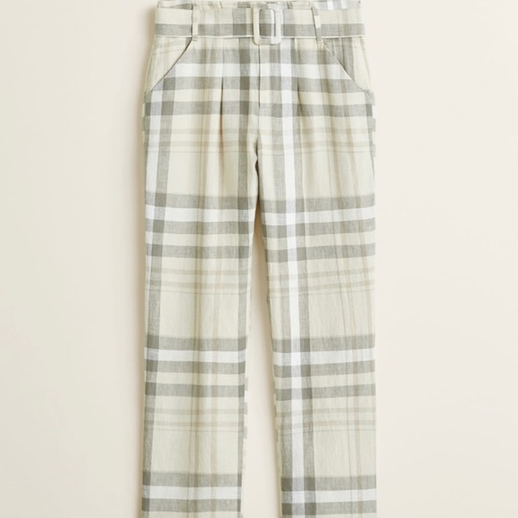 MNG Linen Belted Plaid Trousers Ankle Mid-Rise NWT - Picture 7 of 12